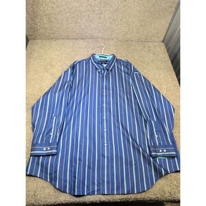 Paul Fredrick Mens 22x37 Blue Striped Non-Iron Cotton Classic Fit Dress Shirt